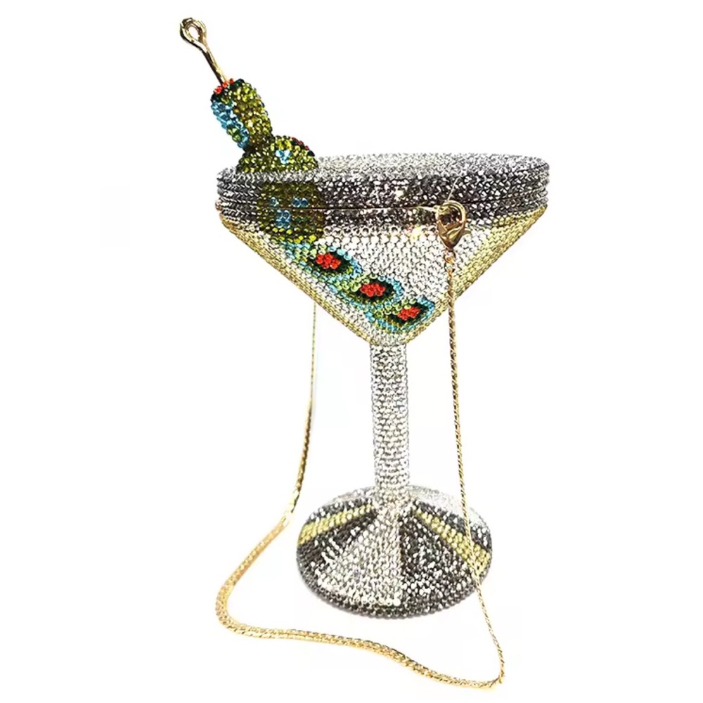 SOLD Silver Gold Rhineston Embellished Dirty Martini Cocktail  Statement Handbag